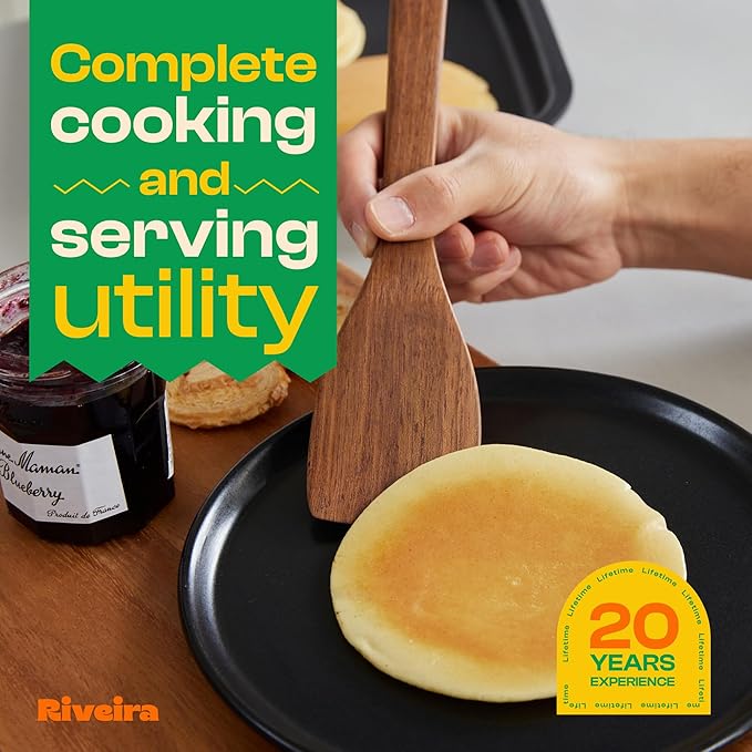 Riveira Teak Wooden Spoons for Cooking Set of 3 – Natural Teak Wooden Cooking Utensils, Wooden Spatula, Wooden Spoon - Premium Quality Utensil Set for Non-Toxic Cooking