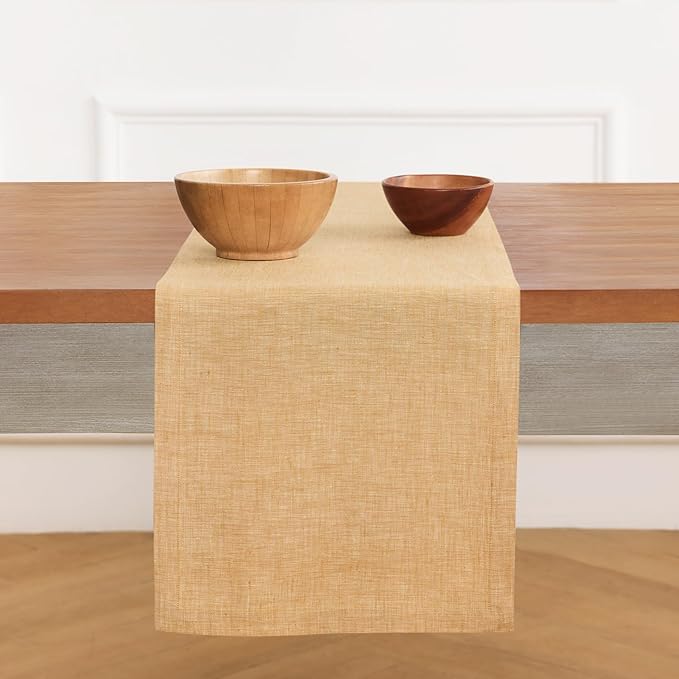 Solino Home Linen Small Table Runner 48 Inches - Athena, 100% Pure Linen Golden Nugget Table Runner 14 x 48 Inch Ideal for Dresser and Coffee Tables