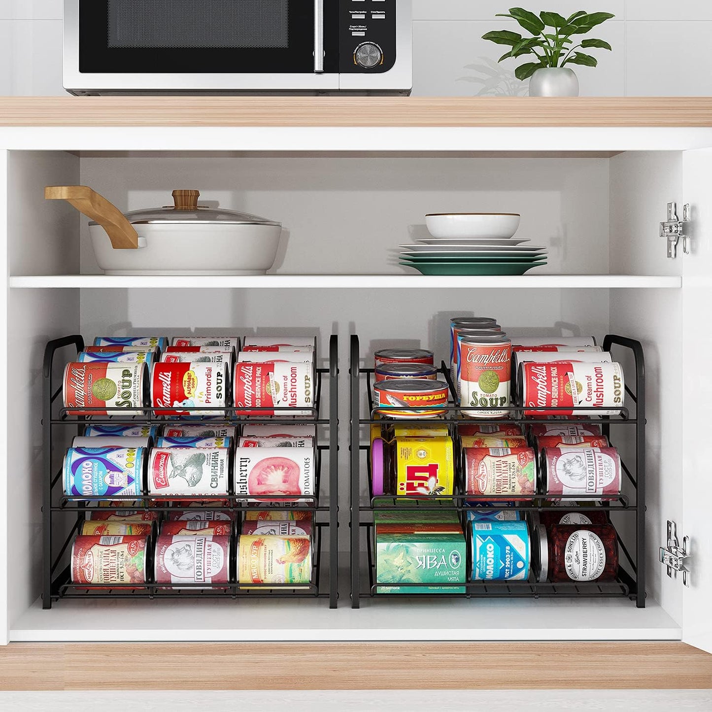 AIYAKA Can Rack Organizer, 3 Tier Stackable Can Storage Dispenser, for Food Storage, Kitchen or Pantry, Storage for 36 Cans, Black