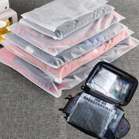 (20 pcs Value Pack) Travel Luggage Organizer Bags, Assorted Sizes, 4Mil Resealable Slider Zip Plastic Clothing Packaging, Frosted Travel/Home Storage and organizing Pouches, Space Saver Bag