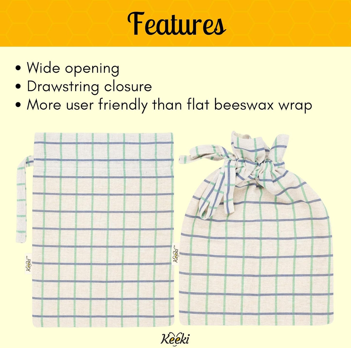 Keeki Bag - The Original Beeswax Lined Bread Bag for Homemade & Sourdough | Reusable Linen Bread Storage | Beeswax Wrap Alternative | Plastic-Free Storage w/Wide Drawstring Closure - Natural