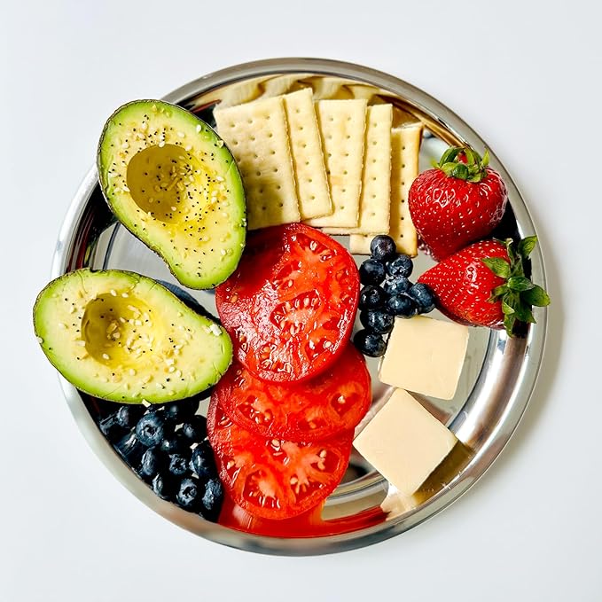 Ahimsa Stainless Steel Kids Plates, 9" Polished Non Divided Stainless Steel Plates, Pediatrician Designed & Non Toxic, Unbreakable, Dishwasher Safe, Single Classsic Silver