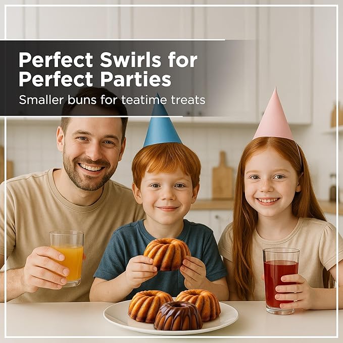 Wrenbury Nonstick Mini Swirl Buntz Pan for Baking - 6 Cup Fluted Cake Tin for Small Cakes - PFOA Free and Dishwasher Safe - 3.75” Cup Width