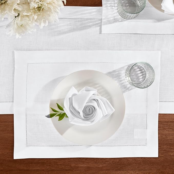 Home Ekaa Off White Table Runner 36 inches – Medium Weight Hemstitch, 100% Pure Linen Coffee Table Runner 14 x 36 Inch Ideal for Dresser Tables – Azure, Spring, Summer, Wedding Gift