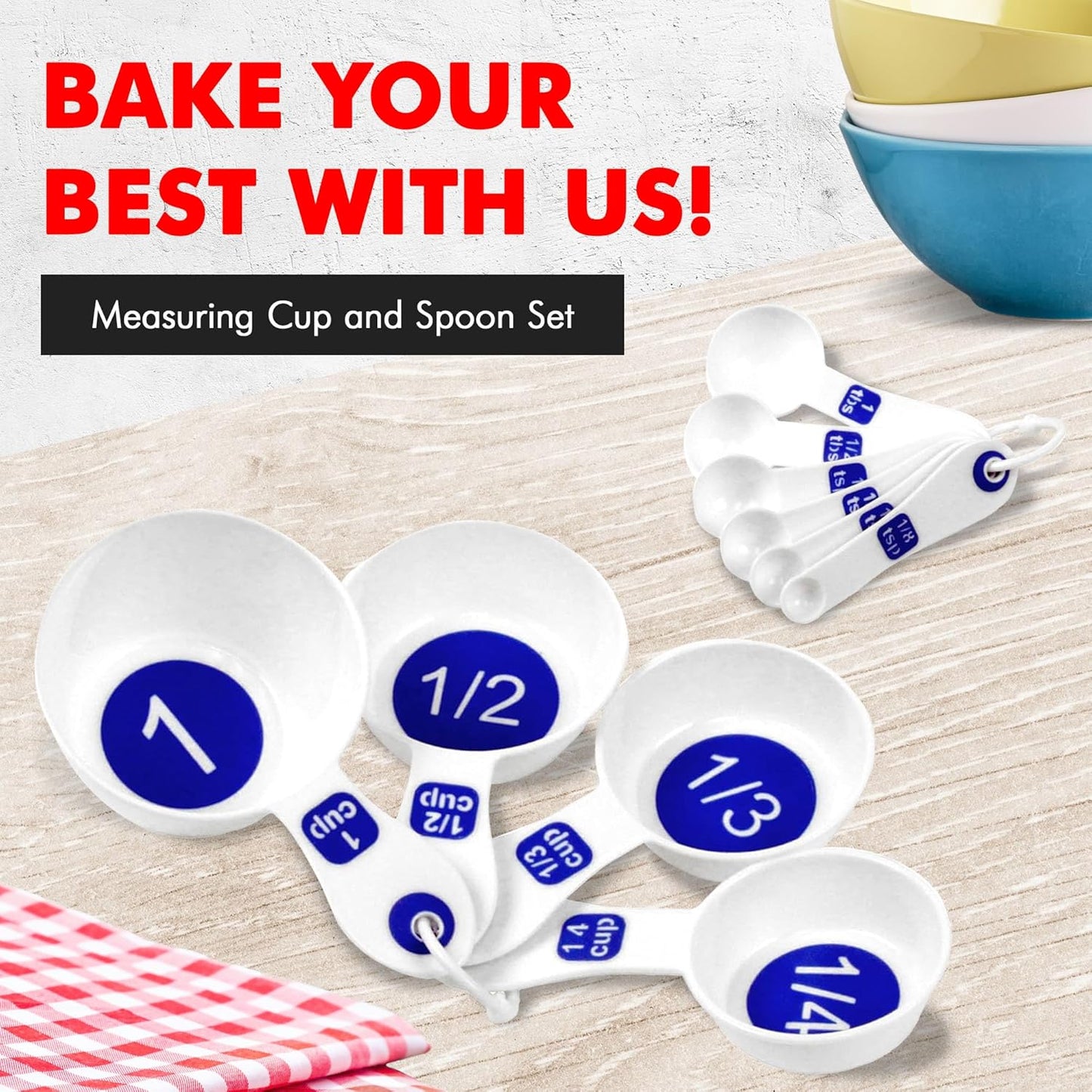 Chef Craft Easy to Read Plastic Measuring Cup Set, 10 Piece, white