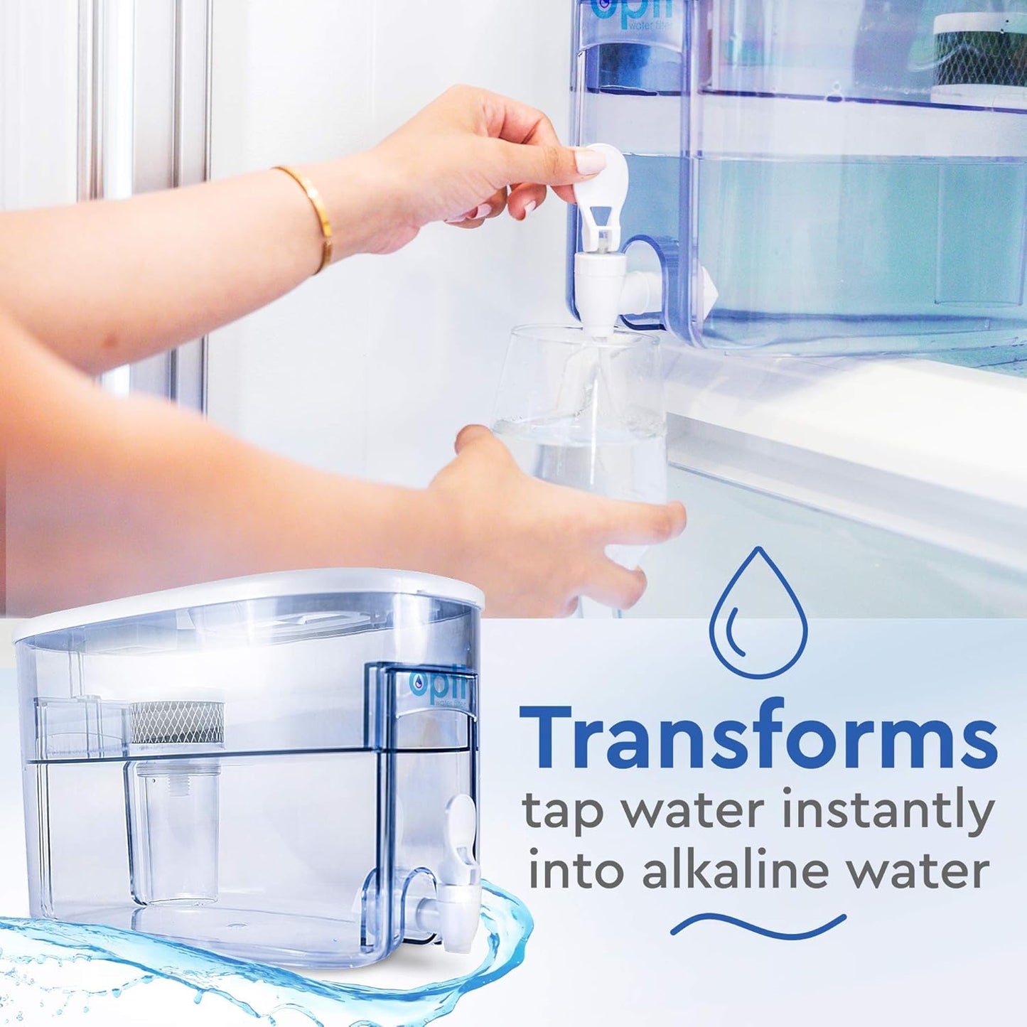Alkaline Water Filter Pitcher OPTI Chill Refrigerator Filter Purification Water Unit Dispenser Naturally Enhances Alkalinity up to pH-9.0 Removes up to 99.99% of Harmful Contaminants and Free Radicals