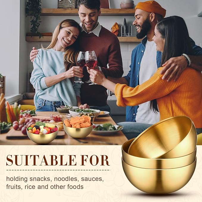 Nuogo 6 Pcs Stainless Steel Gold Mixing Bowls Christmas Gold Esthetician Bowls for Christmas First Holy Communion Wedding Party Facial Cereal Rice Noddle Fruit Cooking Baking Serving