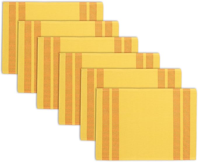 Encasa XO Dining Placemat Set of 6 | Solid Ladder Lemon Color | Fine Ribbed Cotton Table mat | Size 18x13 in |for Dining Table Fall Decoration, Holiday & Christmas Festivals - Machine Washable