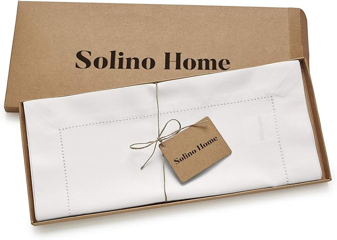Solino Home White Table Runner 156 Inches Long - Cotton Linen Hemstitch Extra Long Table Runner 14 x 156 Inch for Winter, Christmas, Holiday, New Year