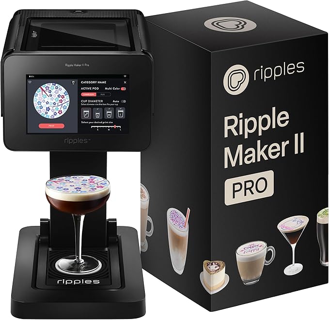 Ripples - The Original Maker PRO - Beverage-Top Printer for Foam Drinks & Desserts | Dual Pod Holders for Multi-Color Prints | Selfie & Personalized Designs | Easy Setup & Social Media Boost