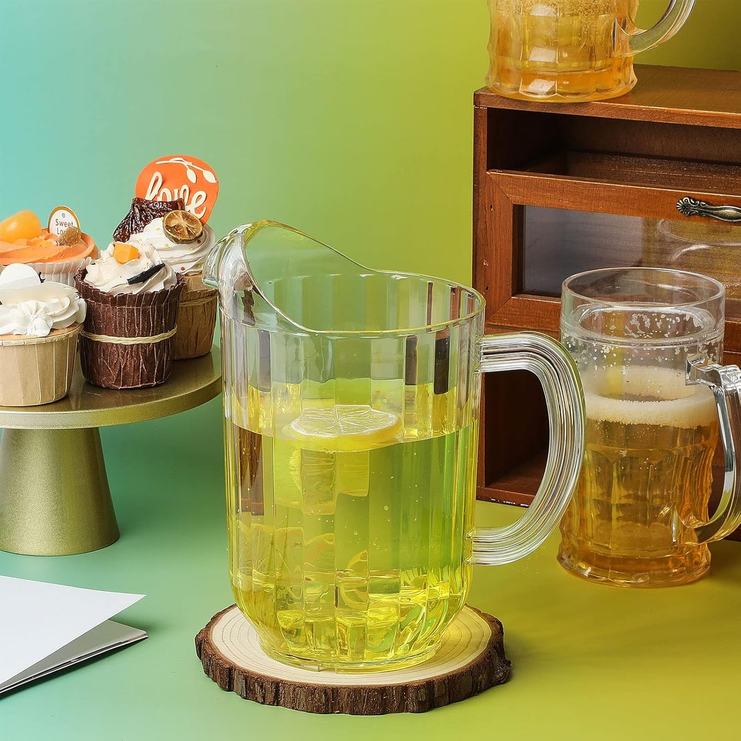 Tessco for you Plastic Pitchers 60 Ounce Clear Restaurant Jug Large Water Pitcher Carafe Serve Milk Tea Juice Drink for Parties Container Dispenser Beer Jar(10 Pcs)