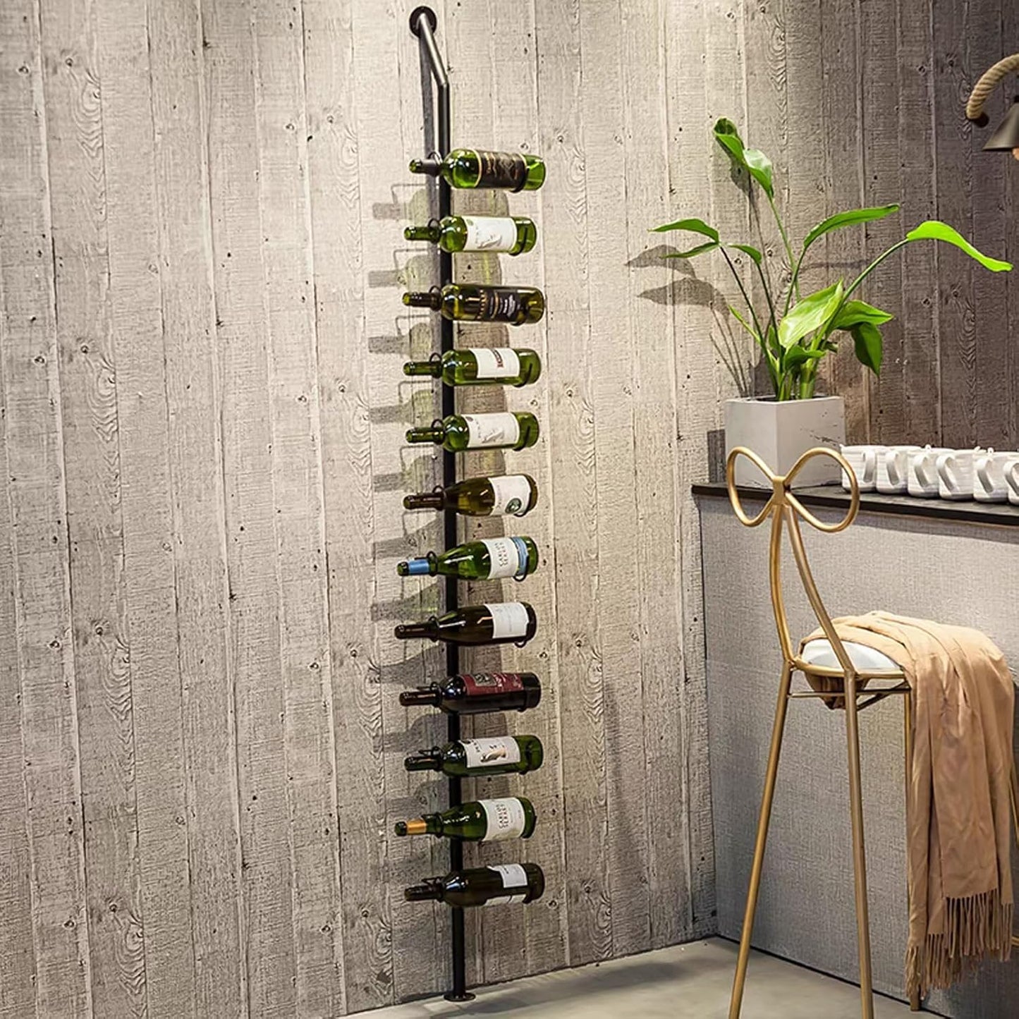 Wine Rack Wall Mounted, 72.8in High Metal Wine Bottle Holder for 12 Bottles, Kitchen Organization and Wine Storage for Commercial Restaurants Pantry Bar Wine Cellar (Gold, six rows-72 Bottles)