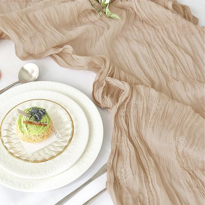 IVAPUPU 4 Pcs Cheesecloth Table Runner - 10ft Nude Boho Gauze Cheese Cloth Table Runners for Baby Shower Decoration Wedding Party Summer Garden Farmhouse