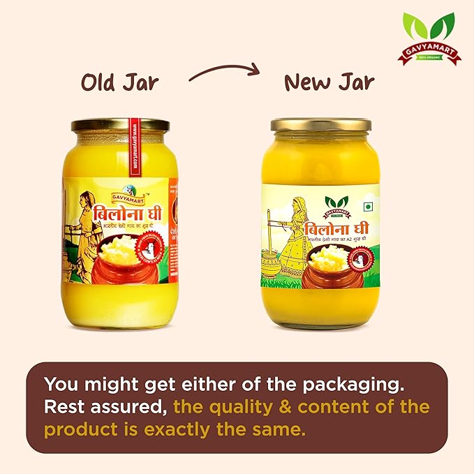 Gavyamart Ghee in Pantry 100% Pure Kankrej A2 Cow Desi Ghee Non GMO - Made Using Traditional Bilona Method Ghee 1 Litre - Glass Ghee jar Pack - A2 Ghee Cow Organic 1000ml