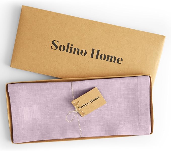 Solino Home Linen Table Runner 72 Inches Long - Athena, 100% Pure Linen Chambray Lavender Table Runner 14 x 72 Inch for Dining, Holiday
