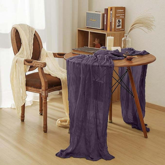 Leetaltree 6 Pack Purple Cheesecloth Table Runner, 35x120 Inch Boho Rustic Cheese Cloth Runner, Decorative Runner for Bridal Baby Shower or Wedding Table Decorations