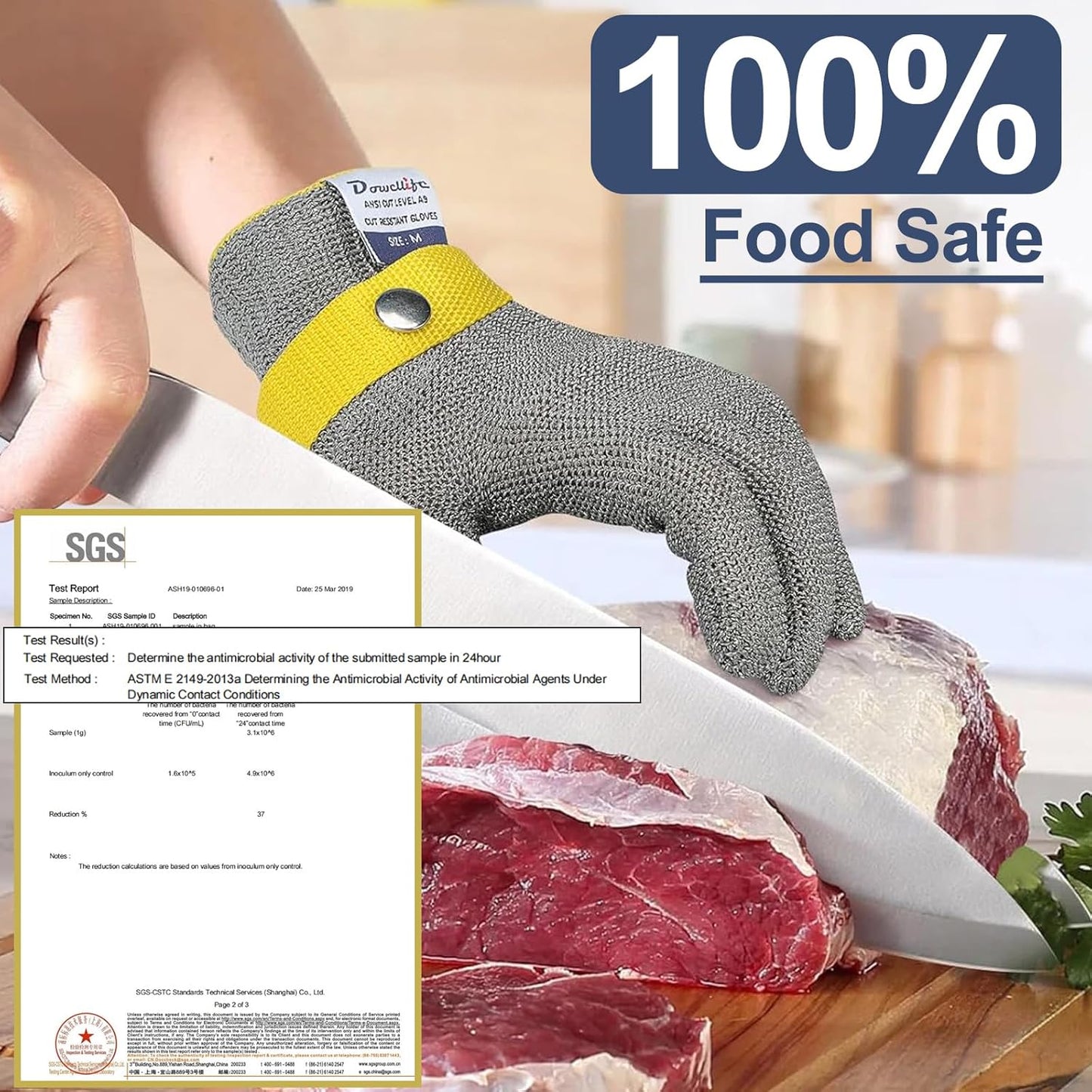 Dowellife Level 9 Cut Resistant Glove, Grey, X-Large, 2 Pcs