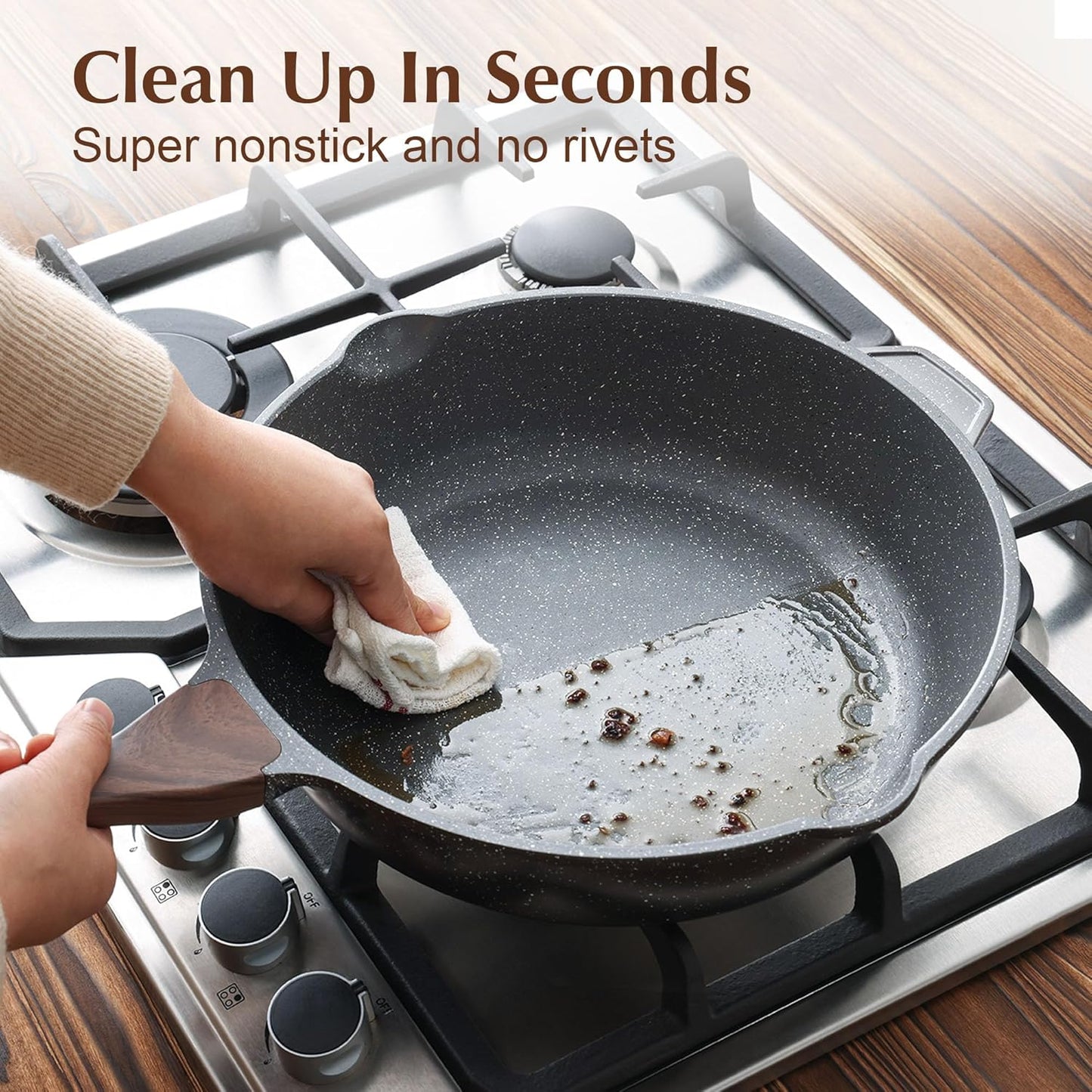 SENSARTE Nonstick Deep Frying Pan Skillet, 12-inch Saute Pan with Lid, Stay-cool Handle, Chef Pan Healthy Stone Cookware Cooking Pan, Induction Compatible, PFOA Free