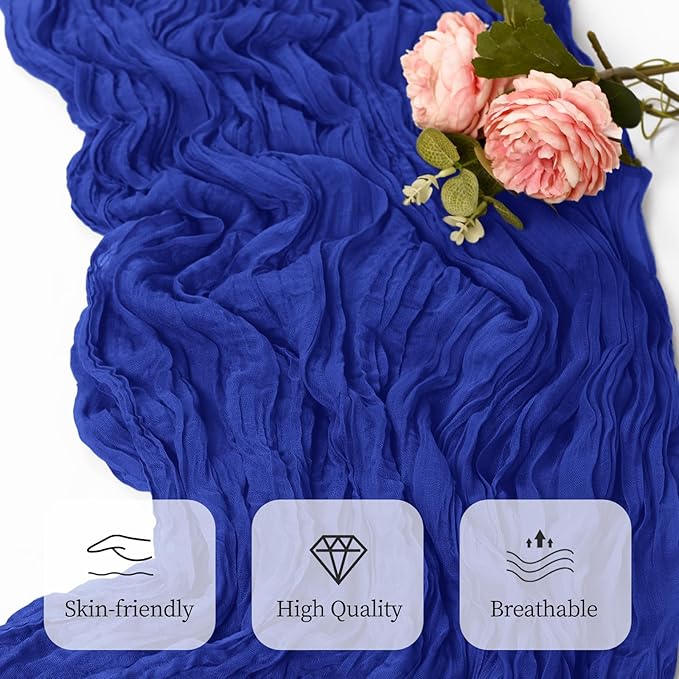 6 Pack Royal Blue Cheesecloth Table Runner 17x108 Inch Semi Sheer Boho Gauze Cheese Cloth Fabric Table Runners, for Wedding Party Baby Shower Birthday Home Decor Garden Farmhouse