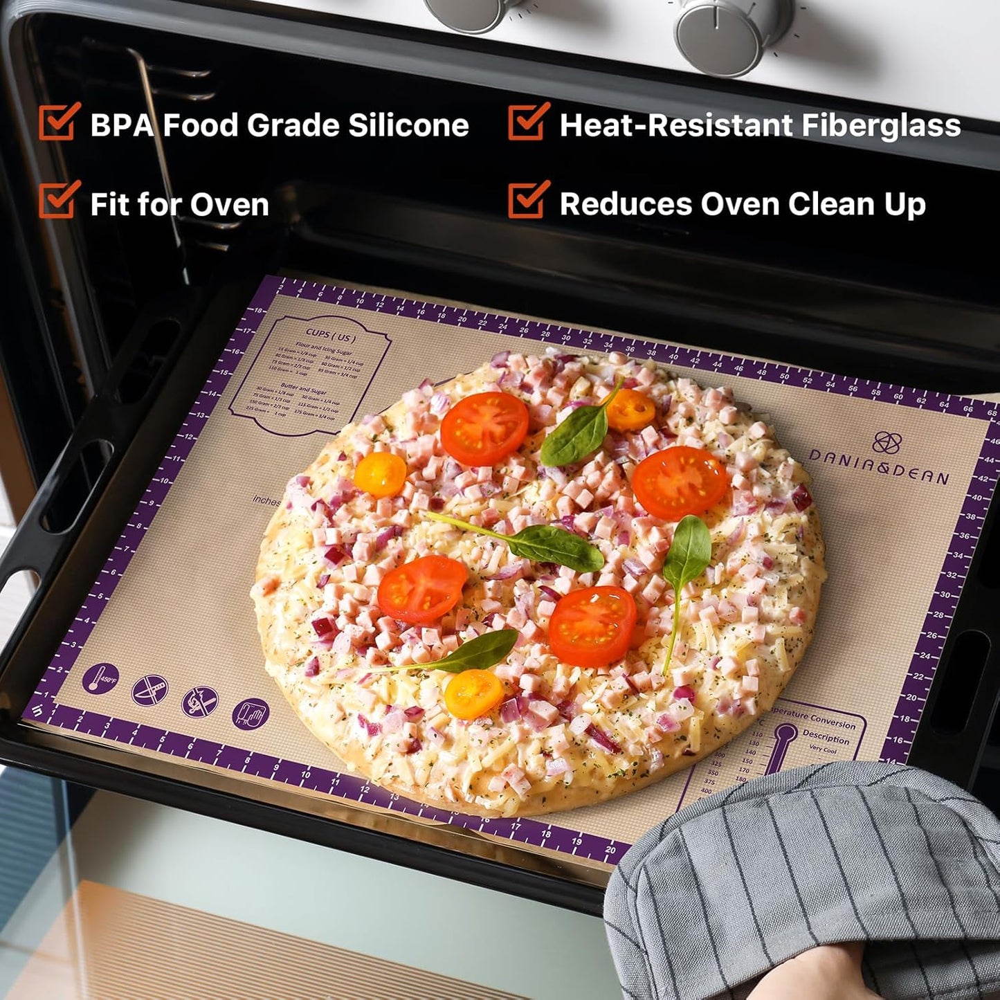 Baking Mat, 28" x 20" Silicone Food Grade Extra Large Non Stick Baking Sheet Mat with Measurement Non-slip Dough Rollin Counter Mat for Making Cookies, Macarons, Bread and Pastry