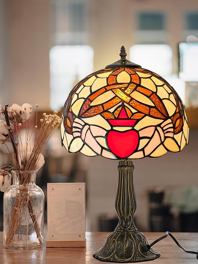 KY&BOSAM Tiffany Table Lamps Irish Gold Crown Celtic Style17500 Lumens Desk Lights Stained Glass Shade + UL E26 Lamp Holder+Zinc Base 12*12*19 Inch Living Room Bedroom St Patrick's Day Memory Decor
