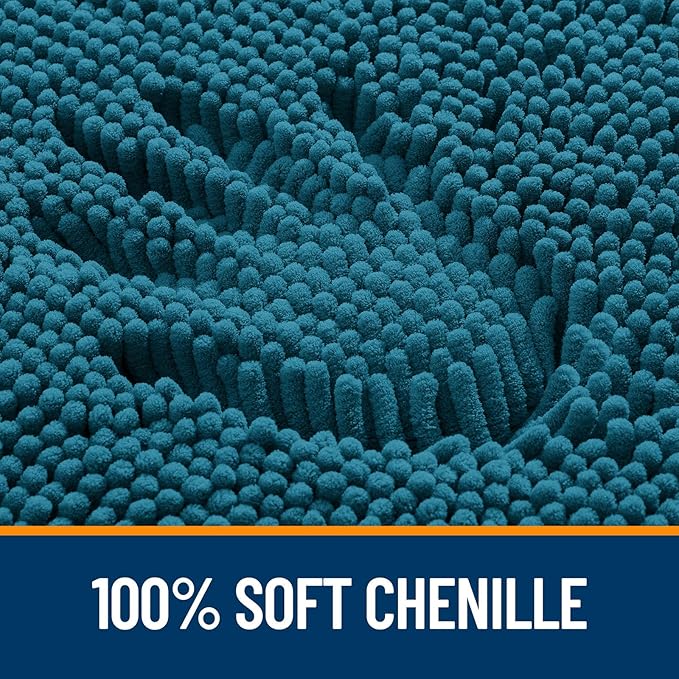 OLANLY Bathroom Rugs 59x24, Extra Soft Absorbent Chenille Bath Rugs, Rubber Backing Quick Dry, Machine Washable Bath Mats for Bathroom Floor, Tub and Shower, Home Decor Accessories, Peacock Blue