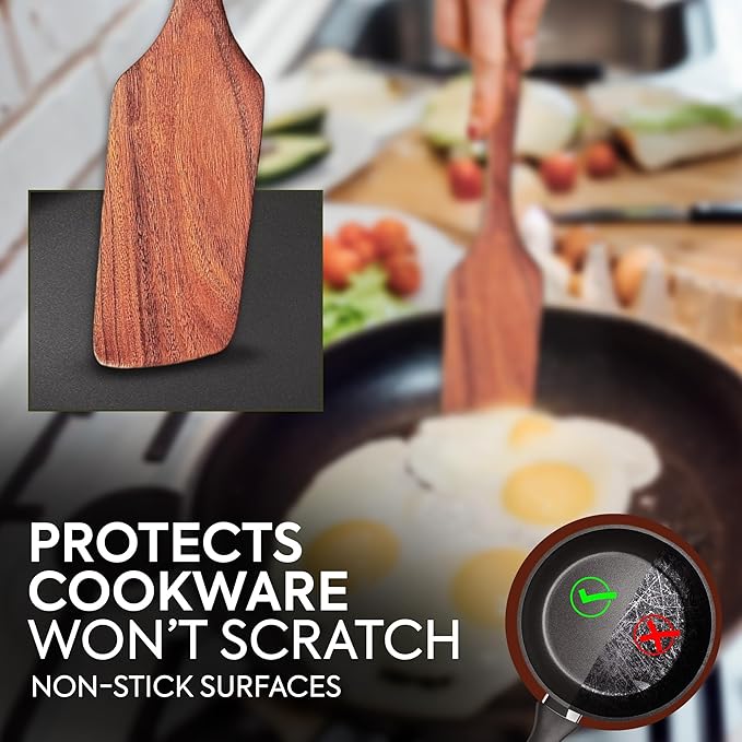 Spurtles Kitchen tools wooden, Spurtle Spatulas, Wooden Kitchen Utensil Set of 4, Paddle, Slotted Spatula, Frying Spatula, Wood Turner for Nonstick pans - Teak cooking utensil for Apartment Essentials