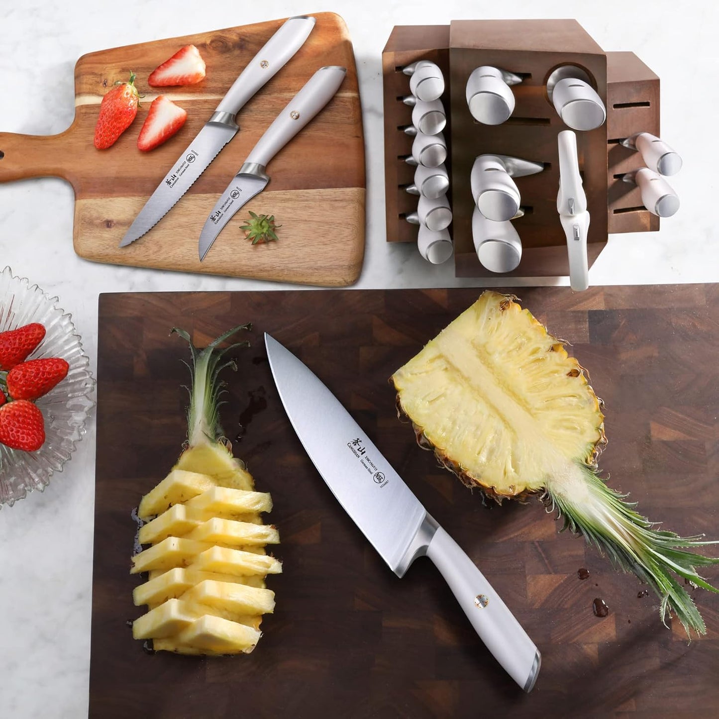 Cangshan L1 Series 17-Piece SHAN Knife Block Set, Forged German Steel, White, 1026856