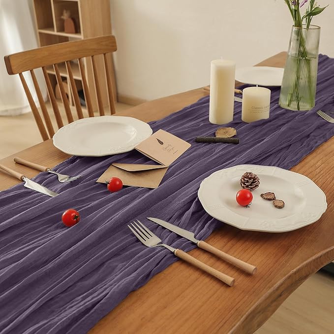 Leetaltree 6 Pack Purple Cheesecloth Table Runner, 35x120 Inch Boho Rustic Cheese Cloth Runner, Decorative Runner for Bridal Baby Shower or Wedding Table Decorations