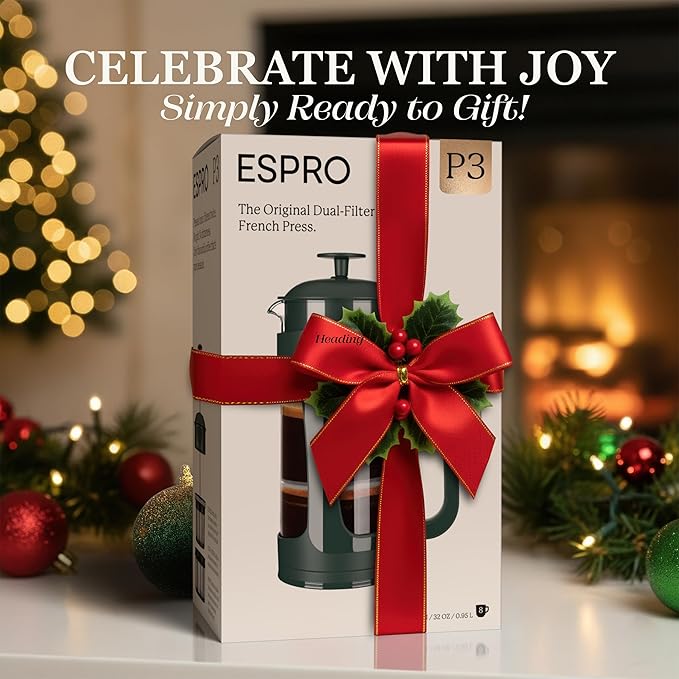 ESPRO P3 French Press Coffee Maker – Patented Double Micro-Filter for Grit-Free Brew, Heat Resistant thicker Borosilicate Glass Coffee press – Green (32 oz)
