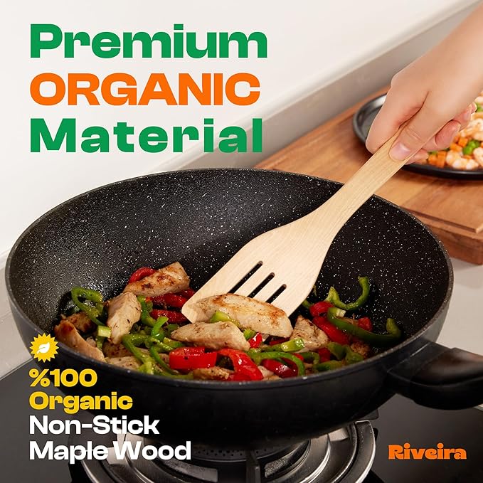Riveira Maple Wooden Spoons for Cooking Set of 9 – Natural Maple Wooden Cooking Utensils, Wooden Spatula, Wooden Spoon - Premium Quality Utensil Set for Non-Toxic Cooking