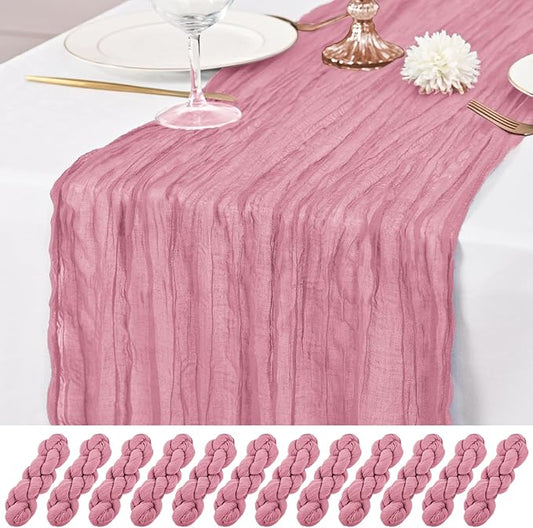 12 Pack Dusty Rose Table Runner 10Ft Long Cheesecloth Table Runner Rustic Gauze Table Runner Romantic Sheer Fabric Cheese Cloth Table Runners for Wedding Party Bridal Baby Shower