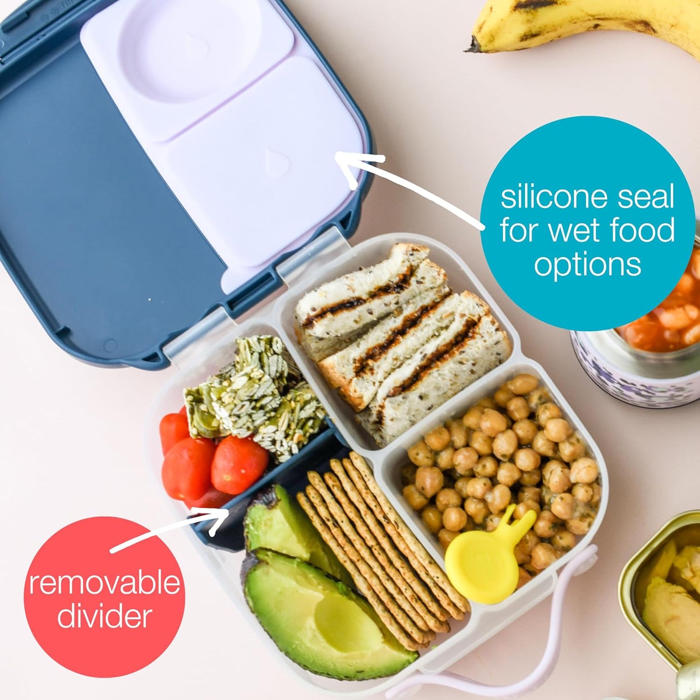 b.box Mini Lunch Box, Bento Box for Kids, Snack Container with 2 Leak Proof Compartments, Reusable Snack Containers with Lids, Kids Lunch Boxes Ages 3+, BPA Free, 4 1/4 Cup Capacity (Spearmint)