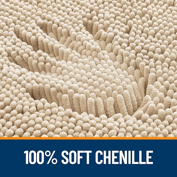 OLANLY Bathroom Rugs 47x32, Extra Soft Absorbent Chenille Bath Rugs, Rubber Backing Quick Dry, Machine Washable Bath Mats for Bathroom Floor, Tub and Shower, Home Decor Accessories, Beige