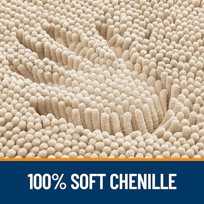 OLANLY Bathroom Rugs 24x16, Extra Soft Absorbent Chenille Bath Rugs, Rubber Backing Quick Dry, Machine Washable Bath Mats for Bathroom Floor, Tub and Shower, Home Decor Accessories, Beige