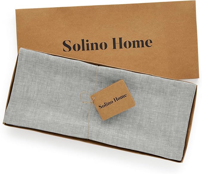 Solino Home Linen Table Runner 48 Inches - 100% Pure Linen Chambray Grey Table Runner 14 x 48 Inch Ideal for Dresser and Coffee Tables - Athena