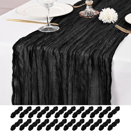 24 Pack Black Table Runner 10Ft Cheesecloth Table Runner Rustic Gauze Table Runners Romantic Long Sheer Fabric Cheese Cloth Table Runners for Wedding Party Bridal Baby Shower