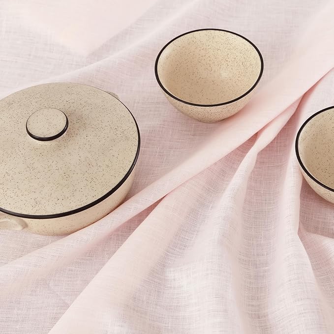 Solino Home Linen Pink Table Runner 120 Inches Long - 100% Pure Linen Hemstitch 14 x 120 Inch Table Runner for Dining, Christmas - Classic Hemstitch