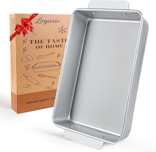 9x13 Baking Pan with Easy-Grip Handles, Aluminized Steel Textured Nonstick Rectangle Cake Pan, Deep Brownie & Lasagna Pan, Warp-Resistant Heavy-Duty Bakeware for Family Meals