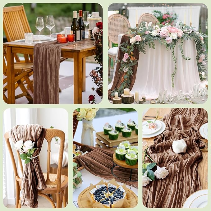 Wokceer Cheesecloth Table Runner Thanksgiving Brown 10FT Boho Gauze Fall Cheese Cloth Table Runner for Party Long Rustic Sheer Table Runners for Baby Bridal Shower Wedding Easter Table Decor
