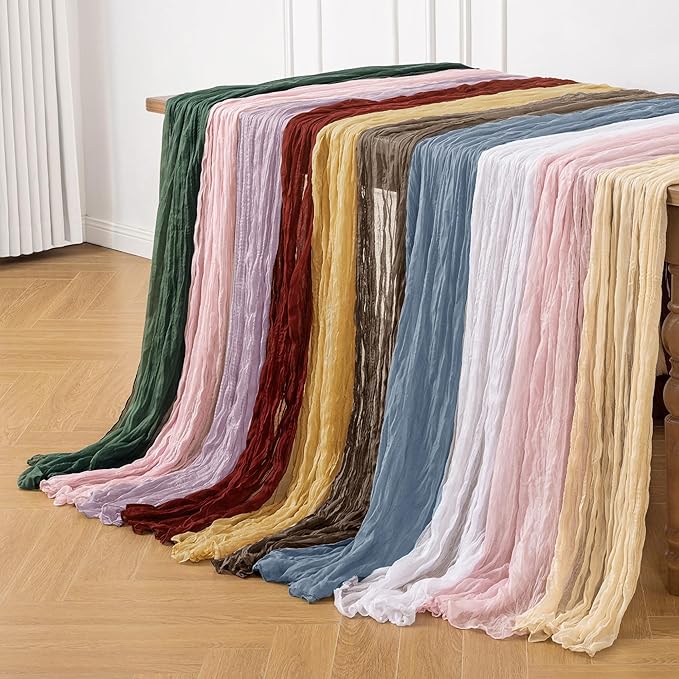 Leetaltree 4 Pack Taupe Cheesecloth Table Runner, 35x120 Inch Boho Rustic Cheese Cloth Table Runner, Decorative Table Runners for Bridal Baby Shower Decorations or Wedding Table Decorations