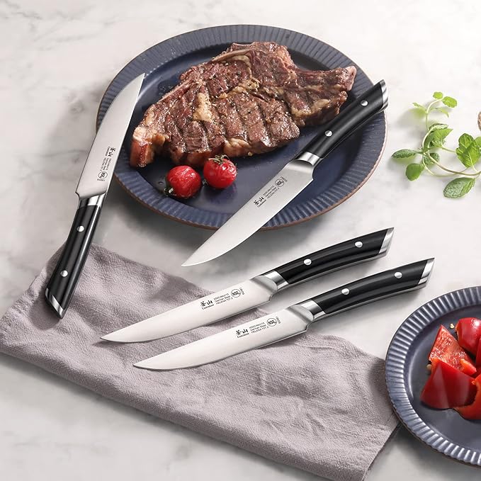 Cangshan HELENA Series German Steel Forged 4-Piece Fine-Edge Steak Knife Set (Black)