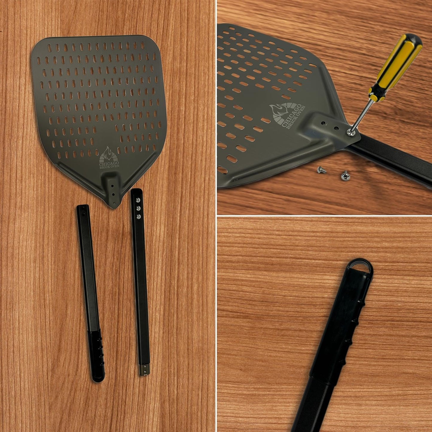 Perforated Pizza Peel - 12"x15" Anodized Aluminum Pizza Steel, 32" Handle, 47" Overall Length - Ideal Pizza Turning Peel for Pizza Oven, Brick Oven, Baking Bread