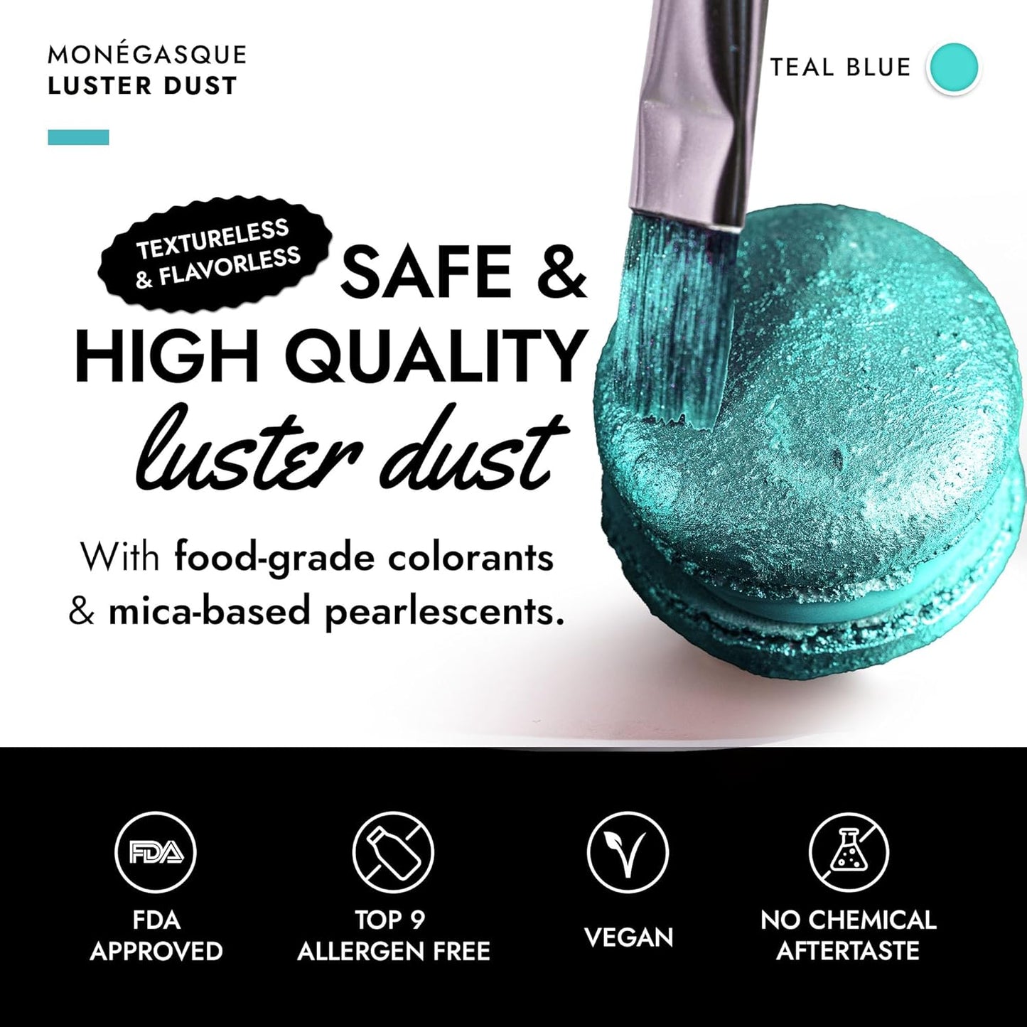 MONÉGASQUE Teal Blue Edible Glitter for Drinks 7g – Edible Glitter for Cakes & Cocktails Shimmer – Cocktail, Cake, & Cupcake Luster Dust Spray – Teal Food Coloring & Halloween Drink Decorations