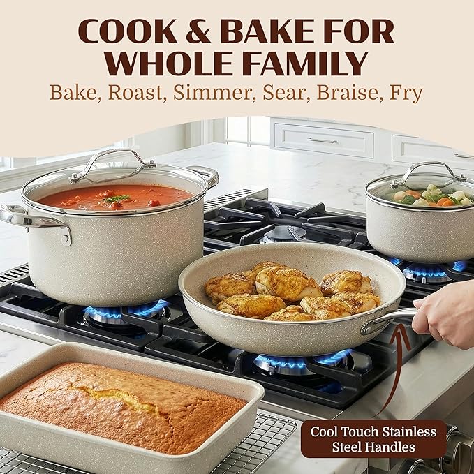 Granitestone 20 Pc Ceramic Cookware Set Nonstick, Complete Pots and Pans Set Non Stick for Kitchen with 5 Pc Bakeware Set, Deep Frying Pan Set, & Steamer, Non Toxic PFOA Free, Oven & Dishwasher Safe