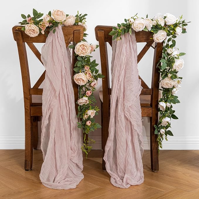 Leetaltree 6 Pack Dusty Pink Cheesecloth Table Runner, 35x120 Inch Boho Rustic Cheese Cloth Table Runner, Decorative Table Runners for Bridal Baby Shower Decorations or Wedding Table Decorations