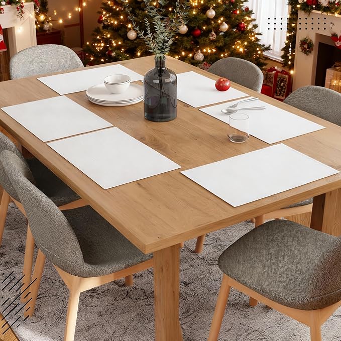 Encasa XO Dining Placemat Set of 6 | Solid Solid Off White Color | Fine Ribbed Cotton Table mat | Size 19x13 in |for Dining Table Fall Decoration, Holiday & Christmas Festivals - Machine Washable
