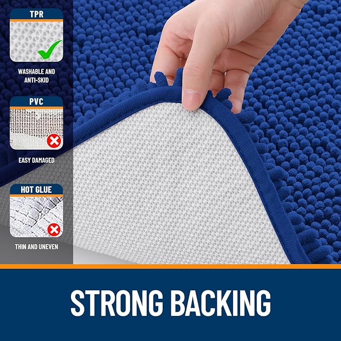 OLANLY Bathroom Rugs 36x24, Extra Soft Absorbent Chenille Bath Rugs, Rubber Backing Quick Dry, Machine Washable Bath Mats for Bathroom Floor, Tub and Shower, Home Decor Accessories, Royal Blue