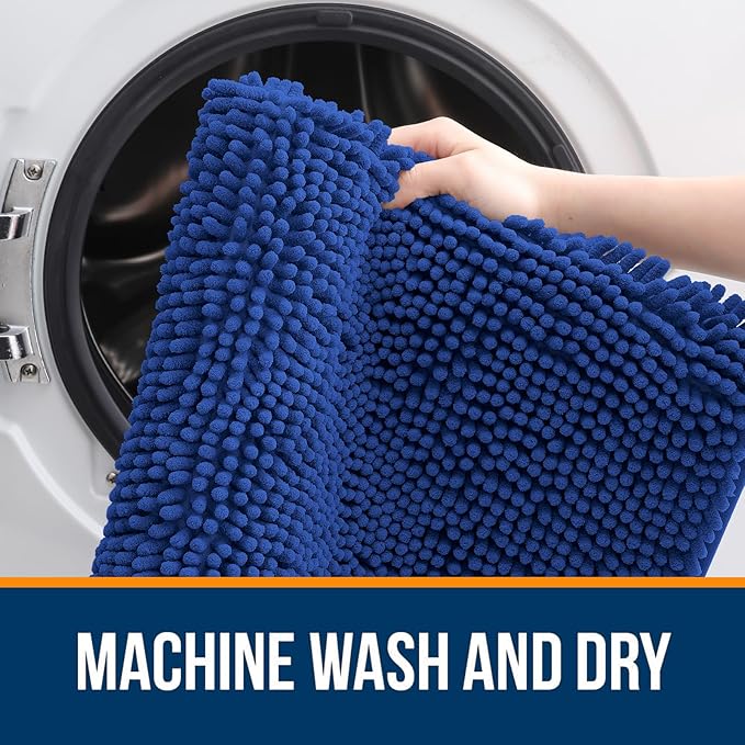 OLANLY Bathroom Rugs 36x24, Extra Soft Absorbent Chenille Bath Rugs, Rubber Backing Quick Dry, Machine Washable Bath Mats for Bathroom Floor, Tub and Shower, Home Decor Accessories, Royal Blue