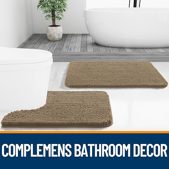 OLANLY Bathroom Rugs 59x24, Extra Soft Absorbent Chenille Bath Rugs, Rubber Backing Quick Dry, Machine Washable Bath Mats for Bathroom Floor, Tub and Shower, Home Decor Accessories, Tan